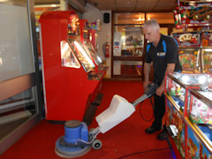 Carpet cleaning in an arcade